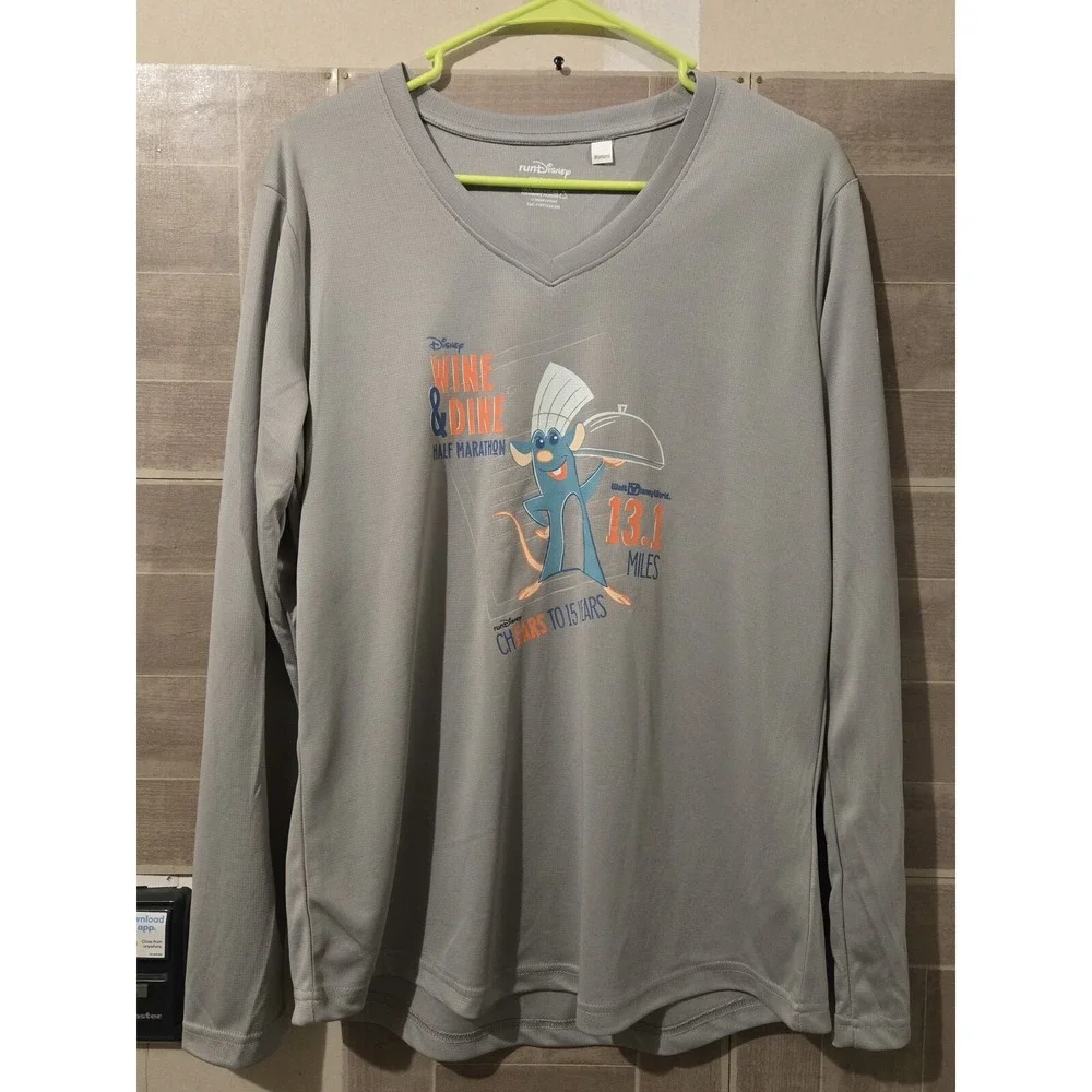 Disney Run Wine‎ & Dine Marathon Race Shirt Womens Sz L Ratatouille Gray
